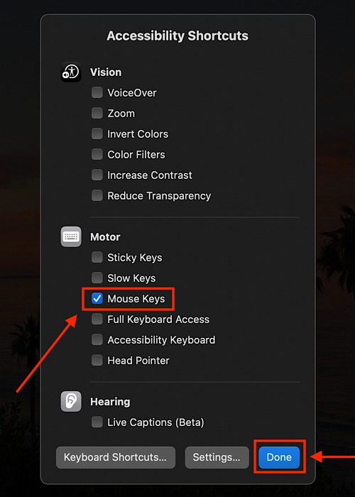 Access Settings Mouse Key