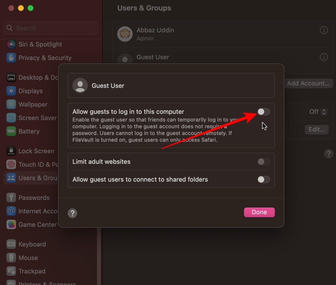 Allow Guest Users To This Computer Button On Macos