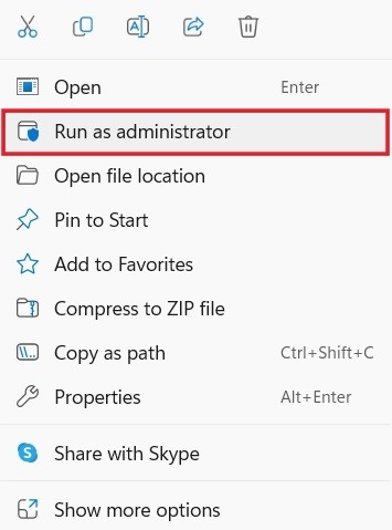 Running an app as an administrator using the context menu on Windows