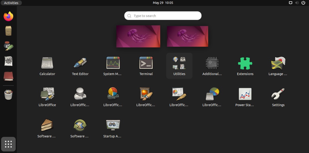 A screenshot of the Ubuntu menu screen with the Buuf icon theme.