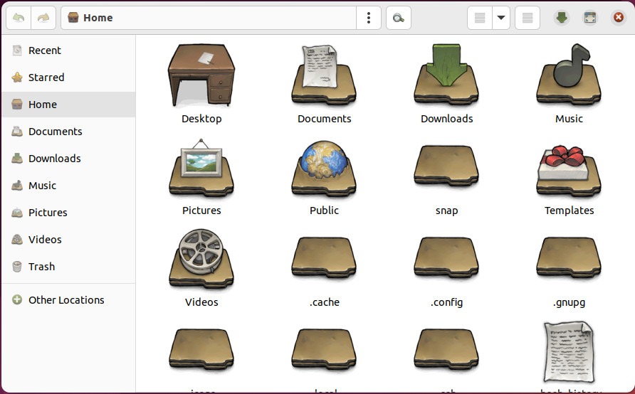 A screenshot of the Nautilus file manager with the Buuf icon theme.