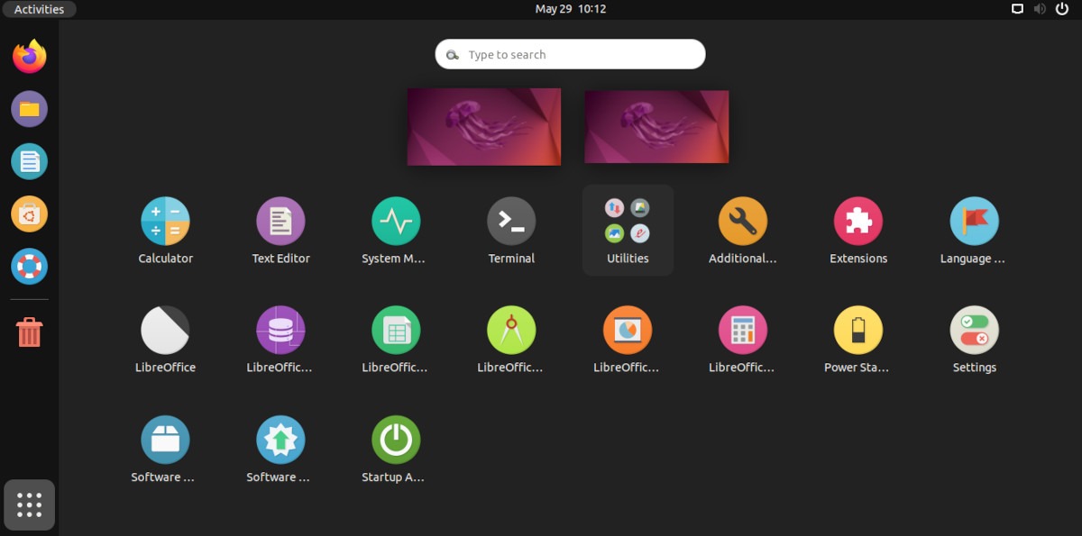 A screenshot of the Ubuntu menu screen with the Numix Circle icon theme.