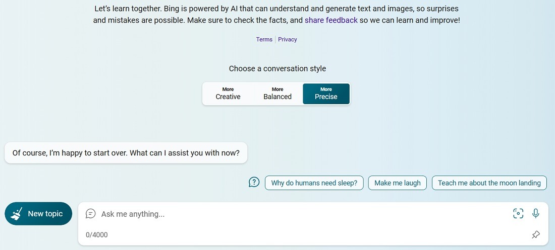 Choose a More Precise conversation style in Bing Chat with ChatGPT enabled. 