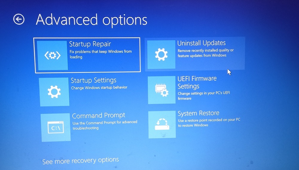 Startup Repair option in Advanced options menu. 