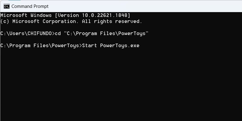Running PowerToys from Command Prompt on Windows.