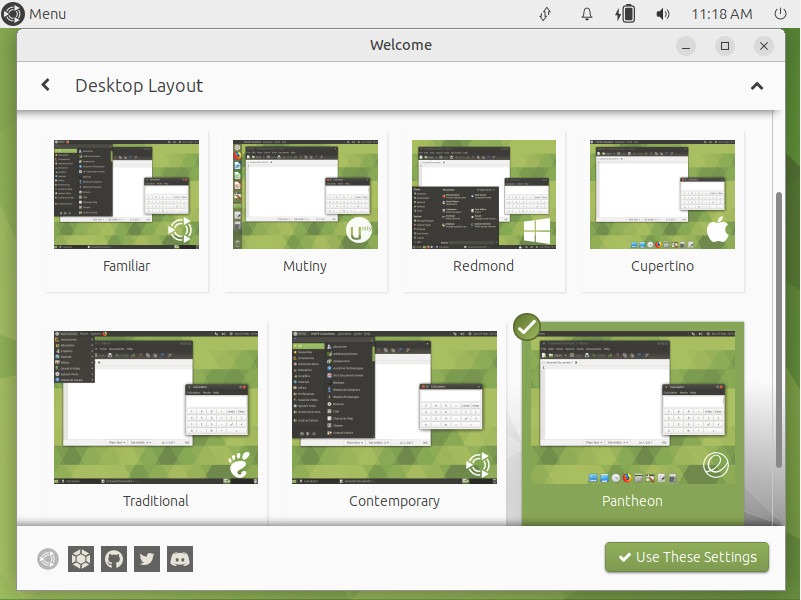 A screenshot showing the different desktop layouts available in MATE.