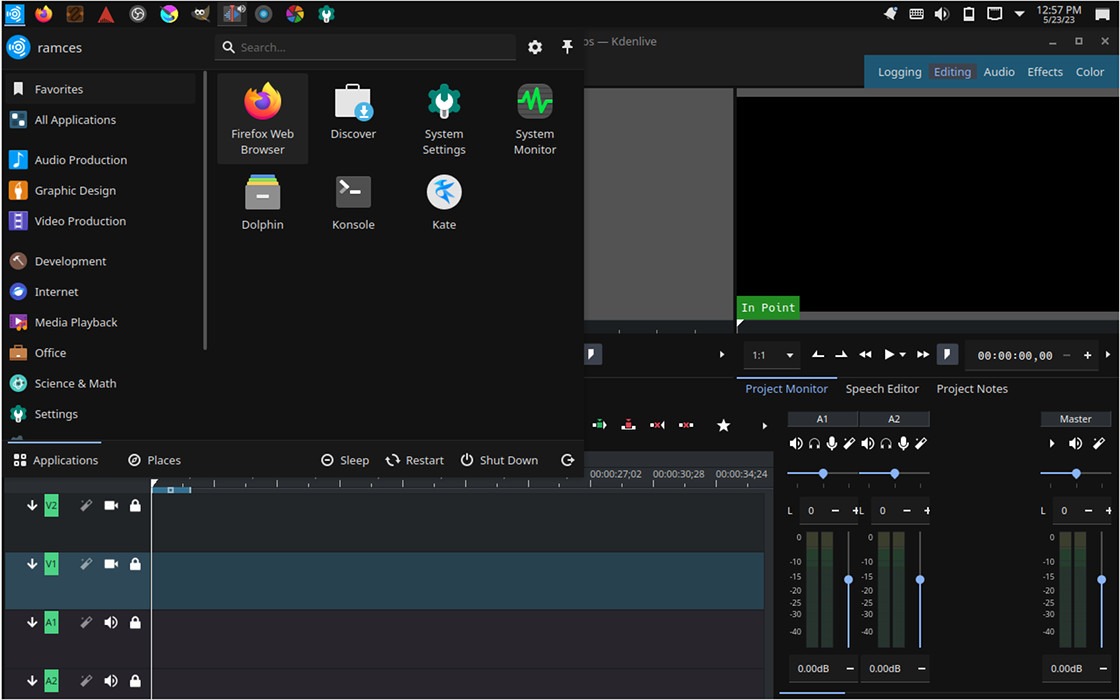 A screenshot showing Ubuntu Studio running Kdenlive.