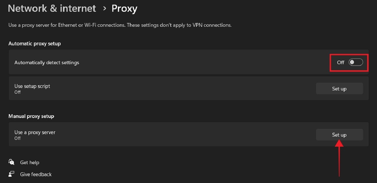 Toggling off "Aromatically detect settings" in Proxy under Settings. 
