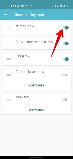 Enabling "Number row" option in Chrooma Keyboard app. 