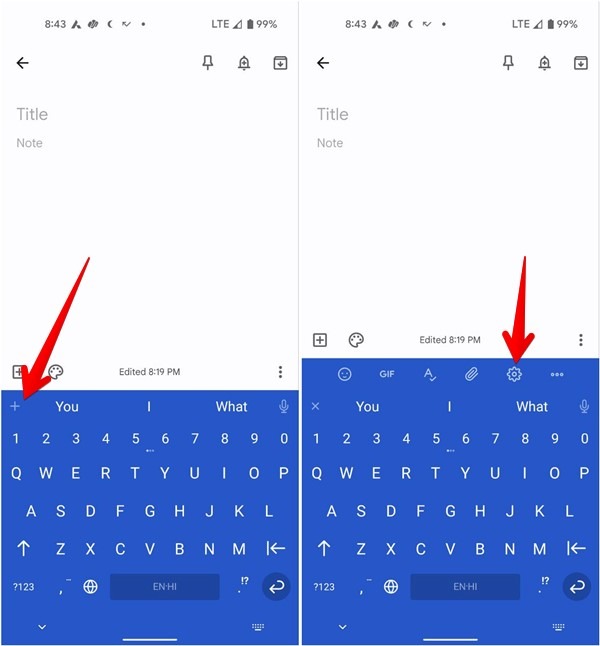 Clicking on Settings button in Chrooma Keyboard. 