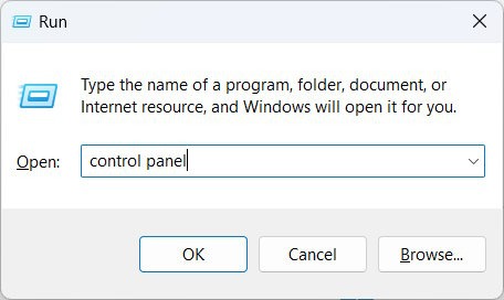 Launching Control Panel from Windows Run.