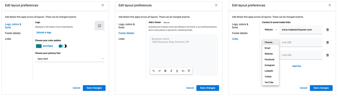 Default Styling options for Gmail Layouts
