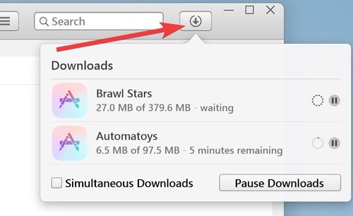 Check downloads by clicking download arrow.
