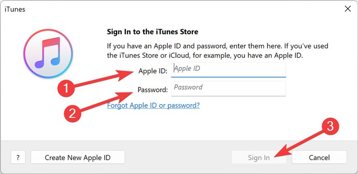 Clicking "Sign in" button to authenticate in iTunes. 