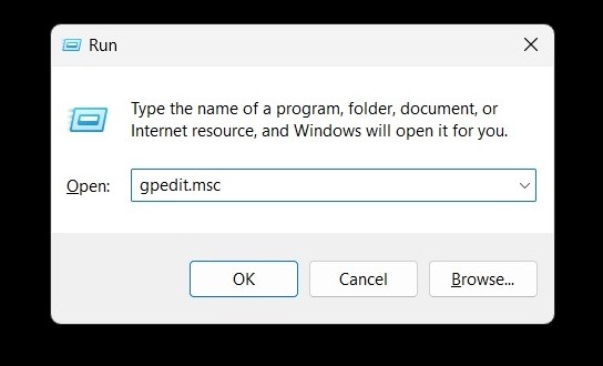 Typing "gpedit.msc" in Run window.