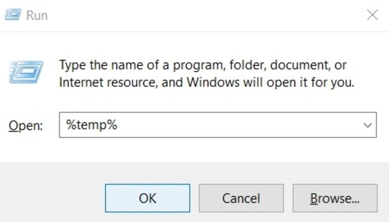 Typing "%temp%" in Run window.
