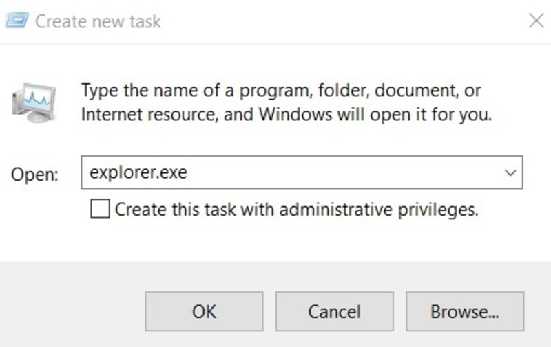 Typing"explorer.exe" in new task window. 