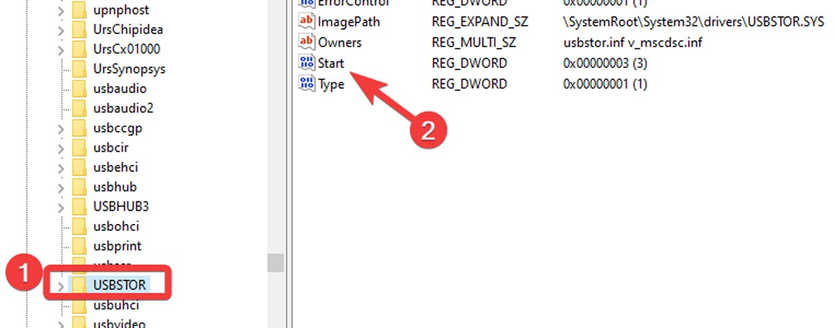 Double-clicking on "Start" key in Registry Editor. 