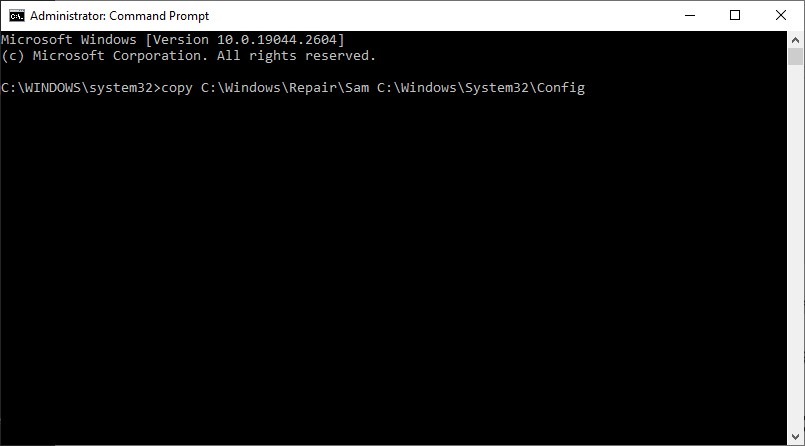 Typing copy command in Command Prompt. 