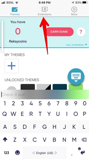 Tapping "Extension" tab in Flesky app for iOS. 