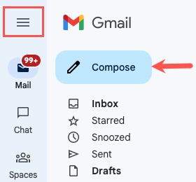 Gmail Menu icon and Compose button