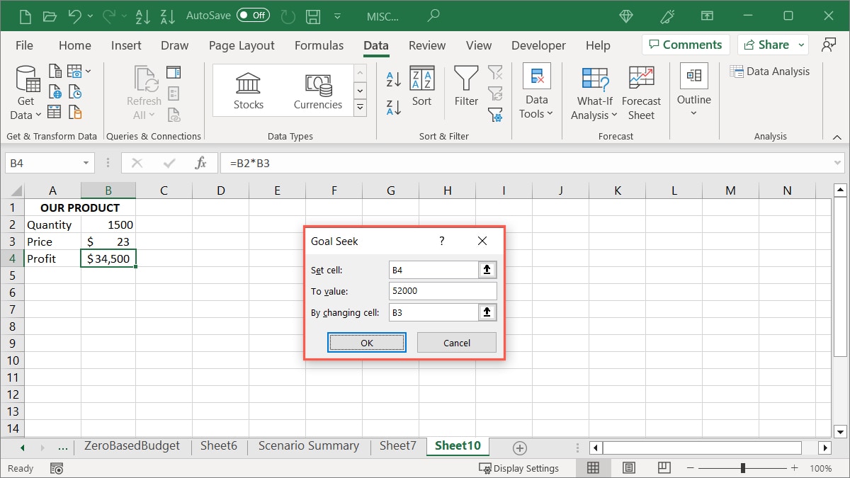 Goal Seek setup in Excel