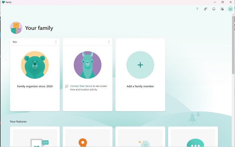 "Your family" section in the Family app. 