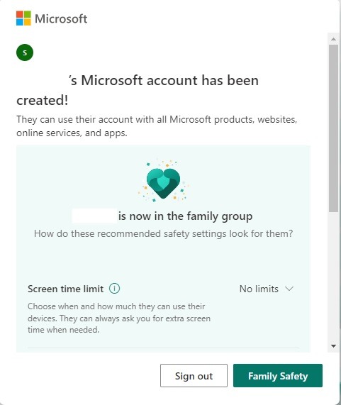Clicking on "Family Safety" button to start managing safety features. 