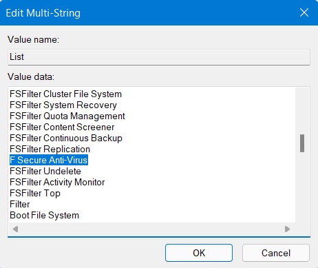 List of programs in "Edit Multi-String" window. 