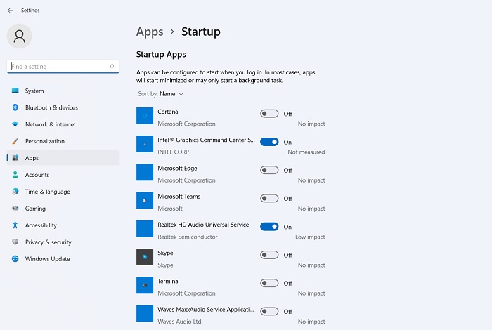 List of startup apps in Windows. 
