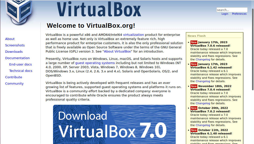 A screenshot of the VirtualBox website.