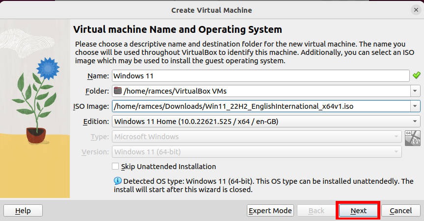 A screenshot showing the loaded ISO image in VirtualBox.
