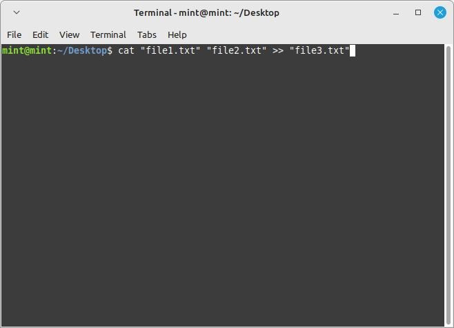 Linux Mint Terminal Cat File1 Txt File2 Txt File3 Txt