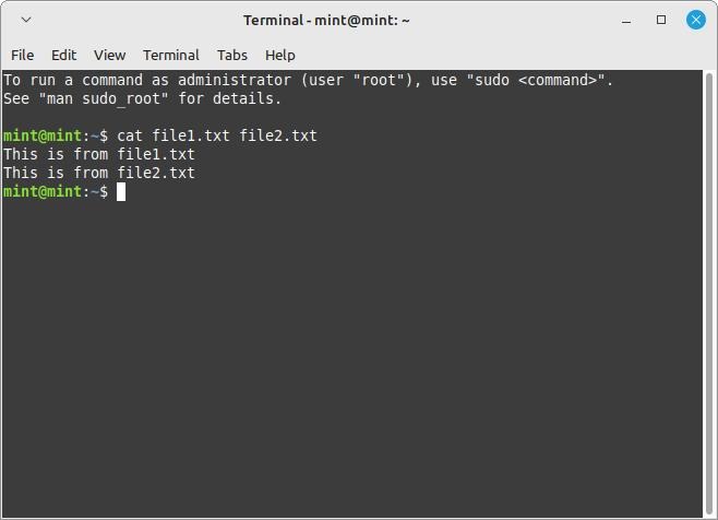 Linux Terminal Cat Command Cat File1 Txt File2 Txt