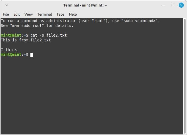 Linux Terminal Cat Command Flags S Flag