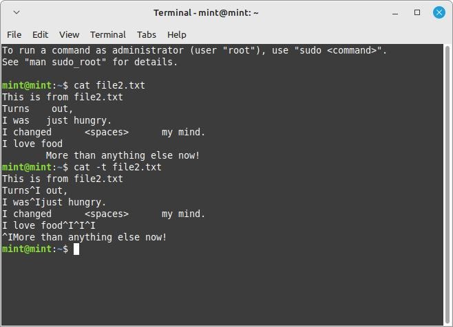 Linux Terminal Cat Command Flags T Flag