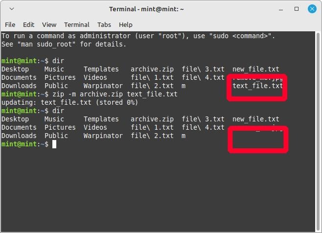 Linux Terminal Using The M Flag With Before And After Dir To Show File Disappeared