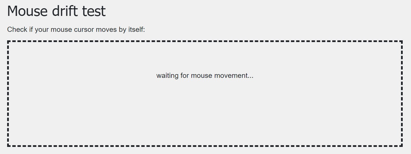 The Mouse Drift Test page showing the "waiting for mouse movement..." message.