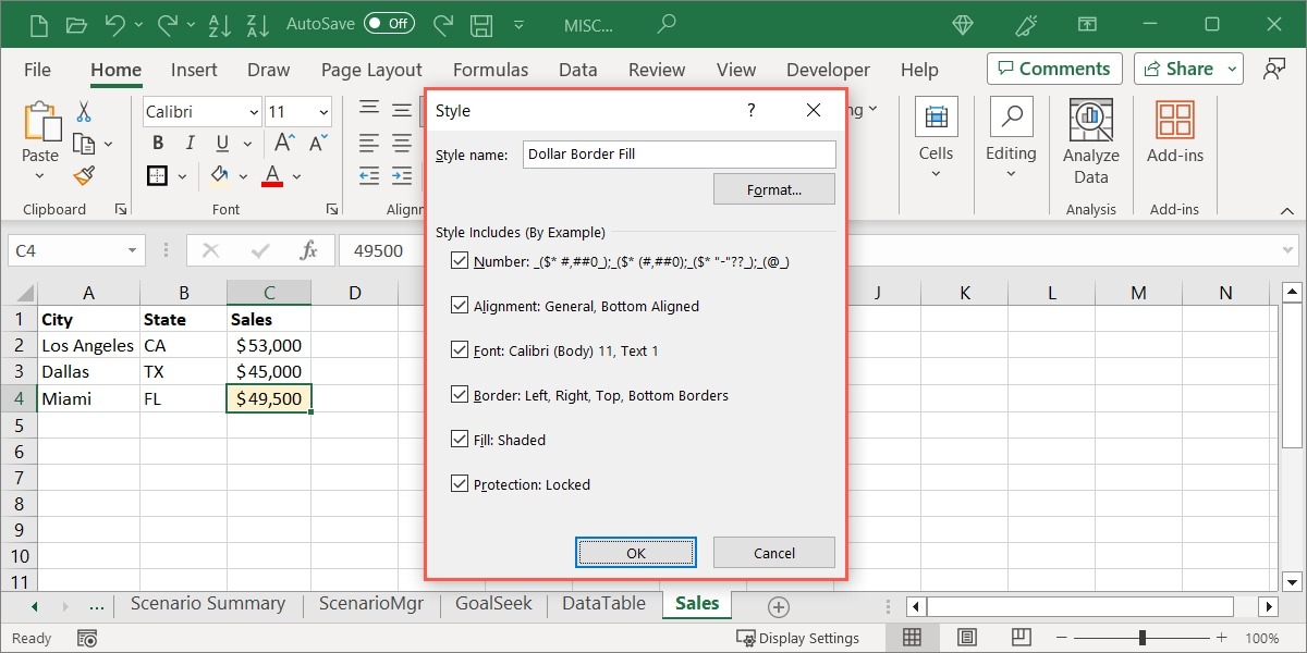 New Style box in Excel