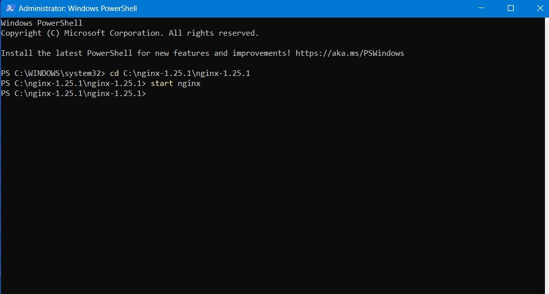Start Nginx in PowerShell in Administrator mode. 