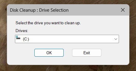 Disk Cleanup drive selection view. 