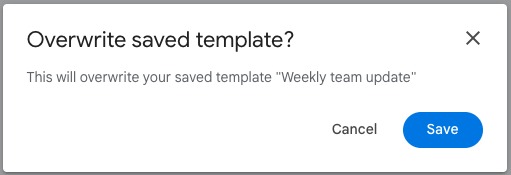 Overwrite Template Save button