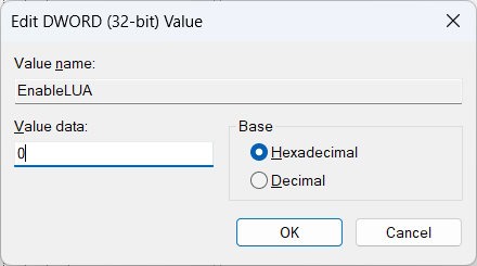 Changing "Value data" for key in Registry Editor. 