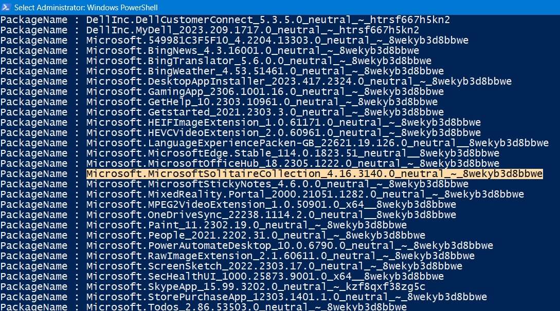 Entire program name copied under DISM command in Powershell. 