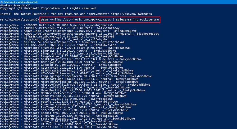 Get a list of all packages for DISM in Powershell window. 