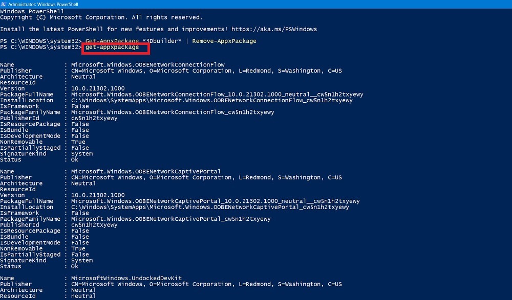 Get a list of all programs in your Windows device using Get-AppxPackage in powershell. 