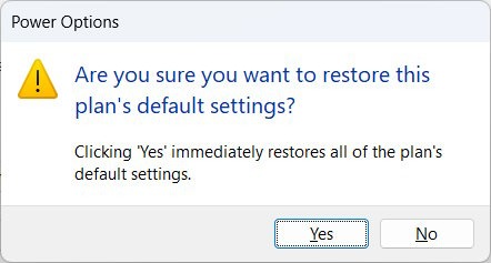 Restore Plan Settings Prompt Windows