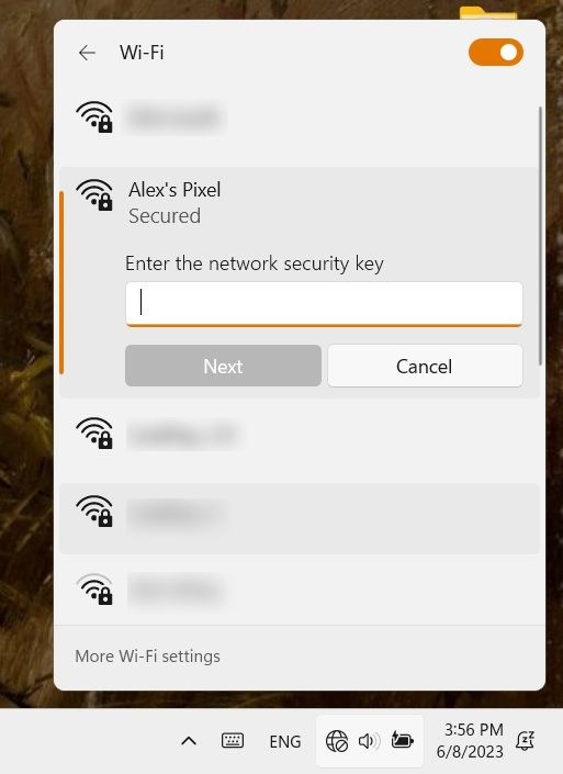 Connecting to Android hotspot from Windows laptop. 