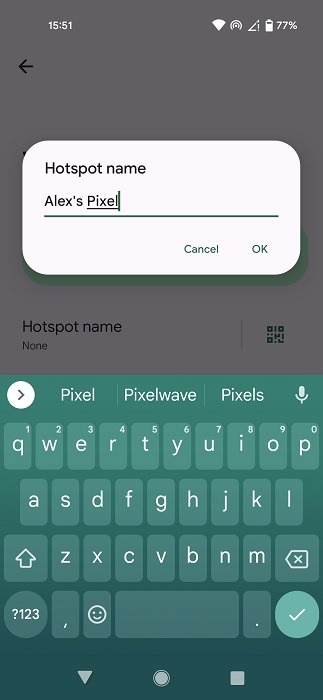 Setting a new hotspot name on Android device. 
