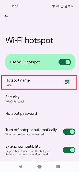 Toggling on "Use Wi-Fi hotspot" option and then choosing a name for the hotspot.